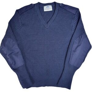 DSCP Guardian Collection Navy Blue V-Neck‎ Sweater 48R Wool Blend USA Damage